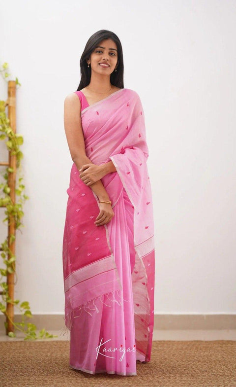 Elegant Pink Soft Cotton Saree with Woven Jacquard Border & Floral Motif Pallu