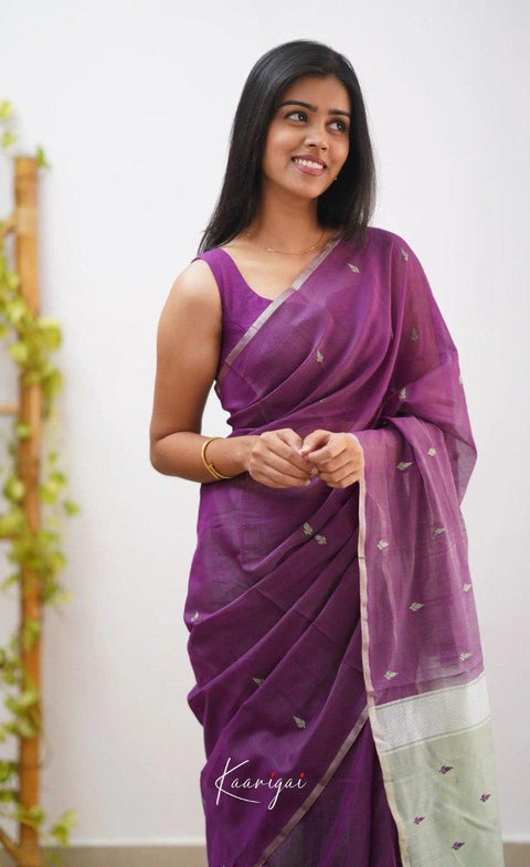 Elegant Purple Soft Cotton Saree with Silver Jacquard Border & Woven Pallu