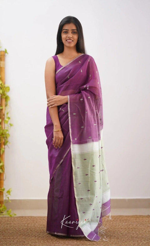 Elegant Purple Soft Cotton Saree with Silver Jacquard Border & Woven Pallu