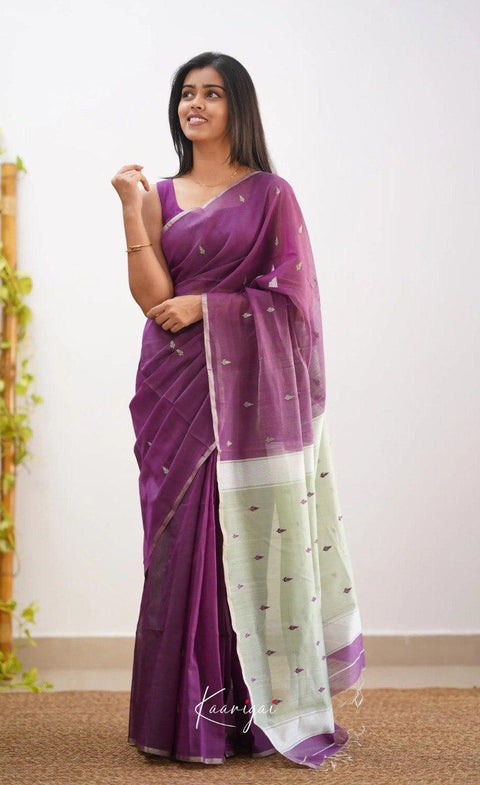 Elegant Purple Soft Cotton Saree with Silver Jacquard Border & Woven Pallu