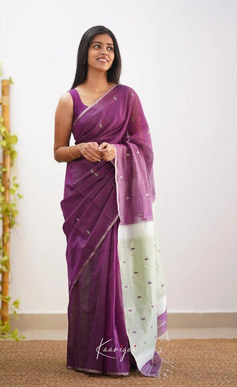 Elegant Purple Soft Cotton Saree with Silver Jacquard Border & Woven Pallu