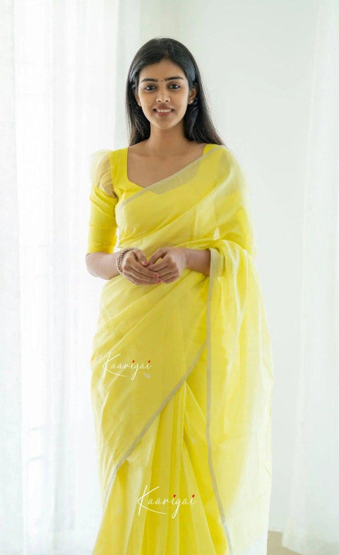 Elegant Yellow Soft Cotton Saree with Contrast Jacquard Border & Woven Pallu