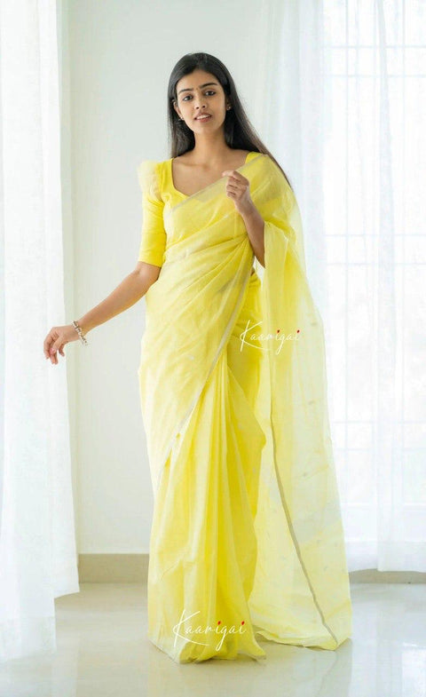 Elegant Yellow Soft Cotton Saree with Contrast Jacquard Border & Woven Pallu