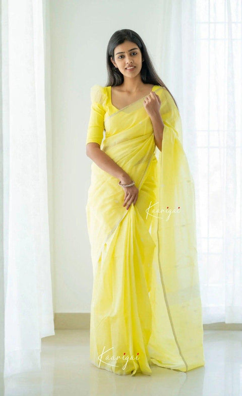 Elegant Yellow Soft Cotton Saree with Contrast Jacquard Border & Woven Pallu