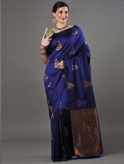 Banarasi Soft Silk Saree with Copper & Silver Zari Weaving – Royal Blue