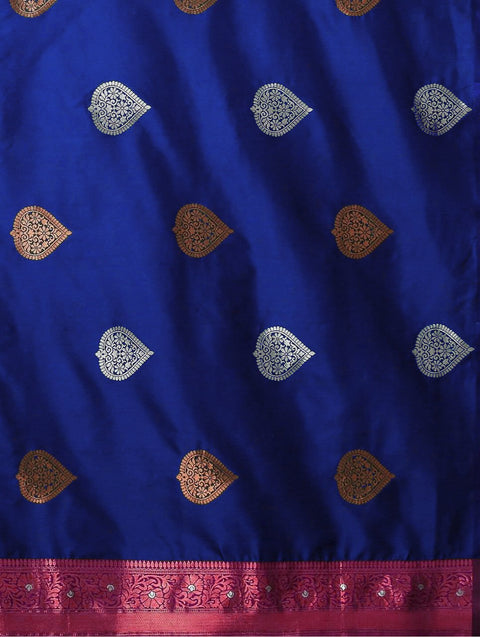 Blue Banarasi Soft Silk Saree with Copper & Silver Zari – Wedding & Festive Wear