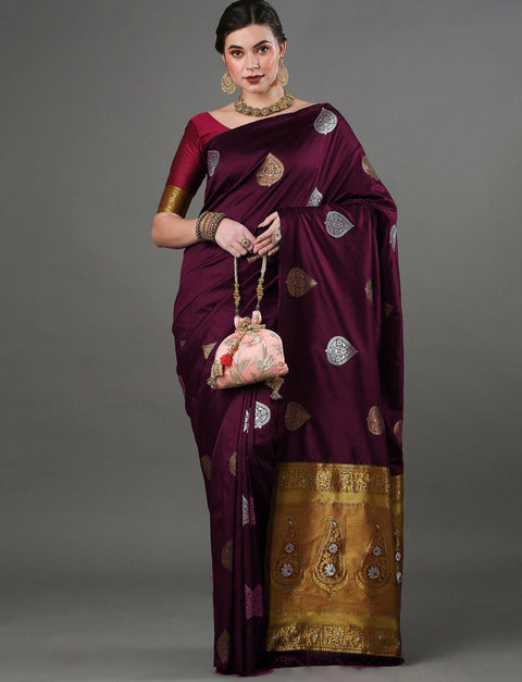 Royal Banarasi Soft Silk Saree with Copper & Silver Zari – Festive & Wedding Wear