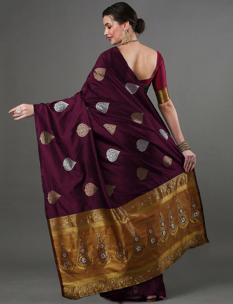Royal Banarasi Soft Silk Saree with Copper & Silver Zari – Festive & Wedding Wear
