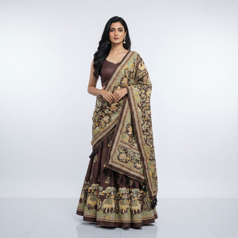 Premium Dolla Tusser Silk Chaniya Choli | Mill Print & Foil Work | 3 Meter Flare | Navratri & Festive Wear