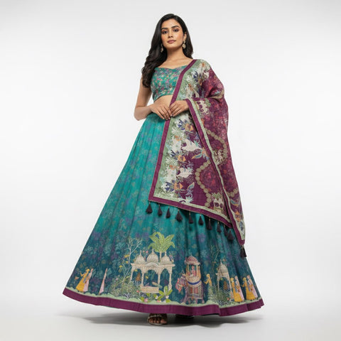 Premium Dolla Tusser Silk Chaniya Choli with Heritage Palace Print