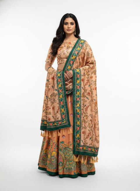 Dolla Tusser Silk Chaniya Choli | Designer Paisley Print Lehenga