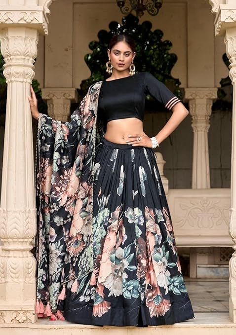 Premium Dolla Tusser Silk Chaniya Choli with Floral Print & Designer Dupatta