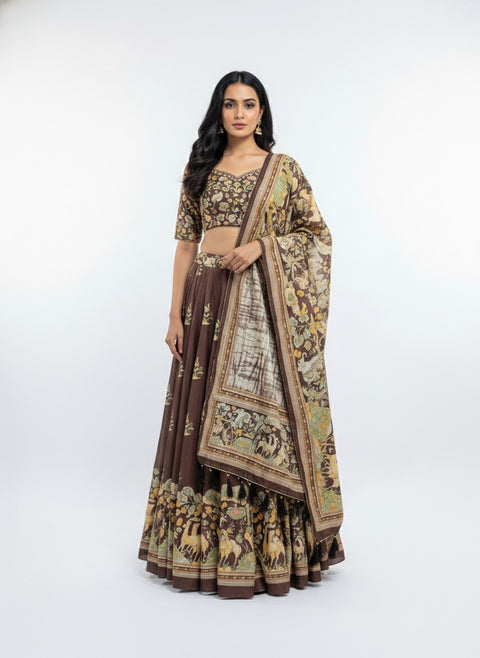 Premium Dolla Tusser Silk Chaniya Choli | Mill Print & Foil Work | 3 Meter Flare | Navratri & Festive Wear