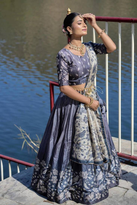 Premium Dolla Tusser Silk Chaniya Choli with Floral Print & Designer Dupatta