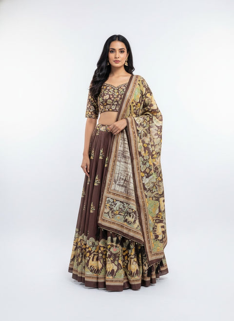 Premium Dolla Tusser Silk Chaniya Choli | Mill Print & Foil Work | 3 Meter Flare | Navratri & Festive Wear