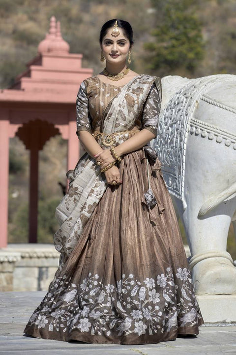 Premium Dolla Tusser Silk Chaniya Choli with Floral Print & Designer Dupatta