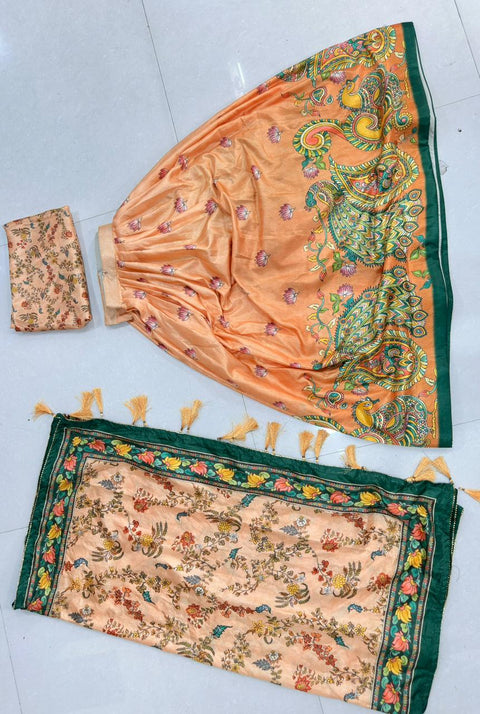 Dolla Tusser Silk Chaniya Choli | Designer Paisley Print Lehenga