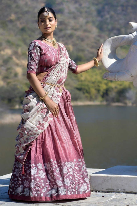 Premium Dolla Tusser Silk Chaniya Choli with Floral Print & Designer Dupatta