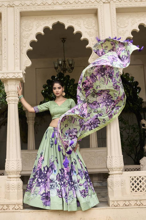 Premium Dolla Tusser Silk Chaniya Choli with Floral Print & Designer Dupatta