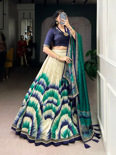 Dolla Tusser Silk Chaniya Choli | Foil Print Designer Lehenga