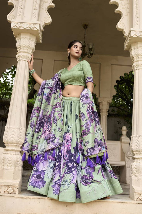 Premium Dolla Tusser Silk Chaniya Choli with Floral Print & Designer Dupatta