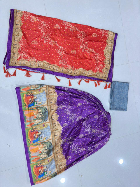 Premium Dolla Tusser Silk Chaniya Choli with Bandhani Print & Traditional Border