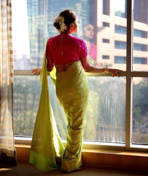 Premium Soft Lichi Silk Saree | All-Over Jacquard Weaving | Rich Designer Pallu & Jacquard Border Blouse