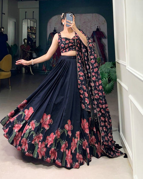 Dolla Tusser Silk Chaniya Choli | Floral Print Designer Lehenga