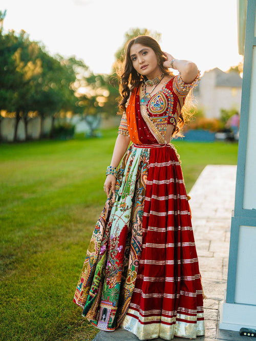 Navratri Muslin Cotton Lehenga Choli with Real Mirror Work & Dupatta | 4 Meter Flair