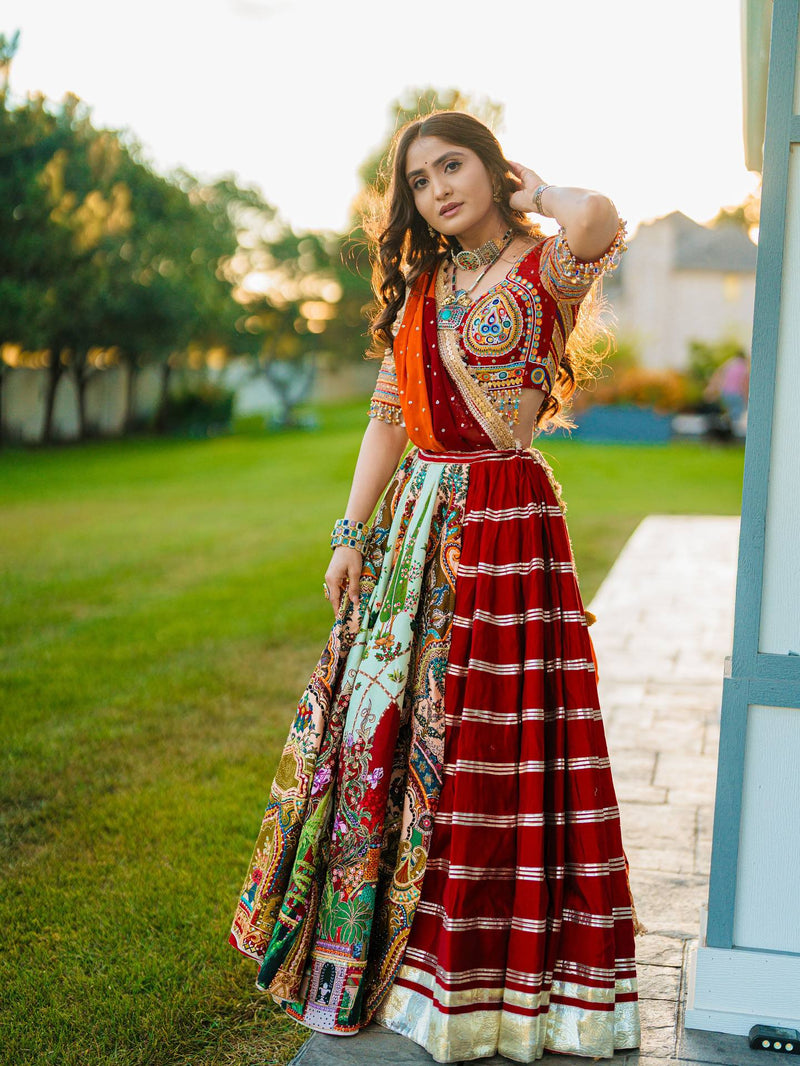 Navratri Muslin Cotton Lehenga Choli with Real Mirror Work & Dupatta | 4 Meter Flair