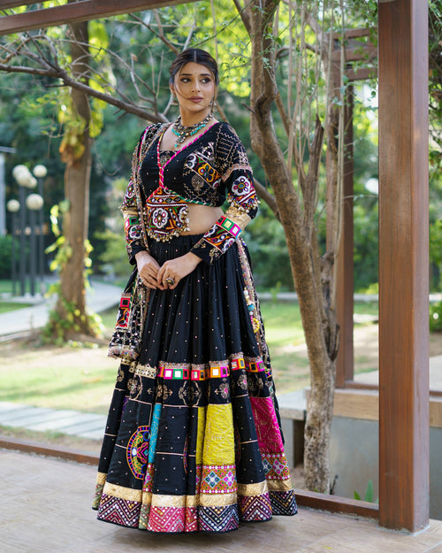 Navratri Muslin Cotton Lehenga Choli with Real Mirror Work & Kodi Lace | 4M Flair
