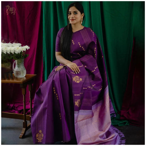 Royal Purple Banarasi Soft Silk Saree with Silver Zari Weaving & Elegant Woven Design