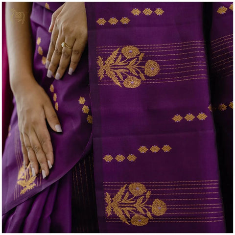 Royal Purple Banarasi Soft Silk Saree with Silver Zari Weaving & Elegant Woven Design