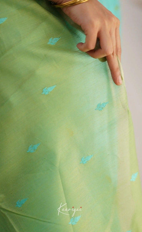 Aqua Blue Soft Cotton Saree with Lime Green Jacquard Border & Elegant Woven Pallu