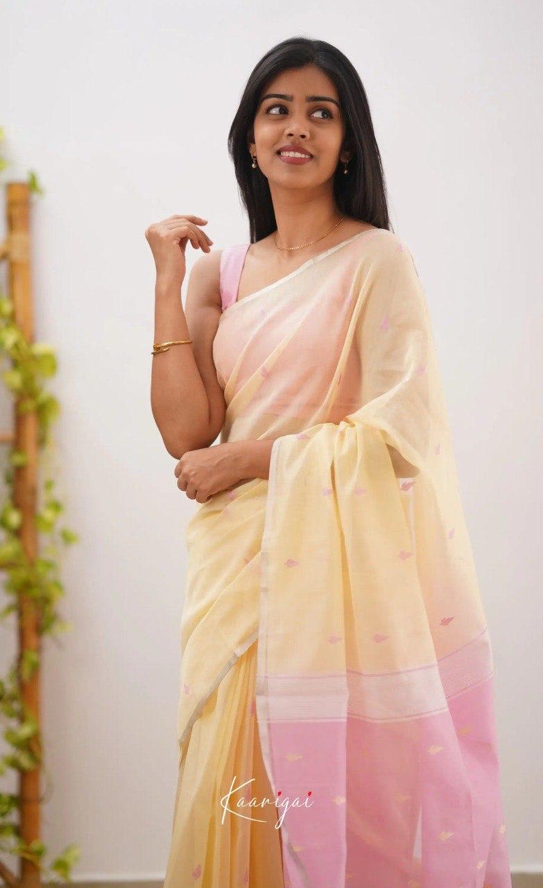 Elegant Peach & Pink Soft Cotton Saree with Woven Jacquard Border & Designer Pallu