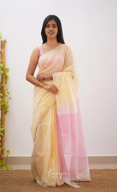 Elegant Peach & Pink Soft Cotton Saree with Woven Jacquard Border & Designer Pallu