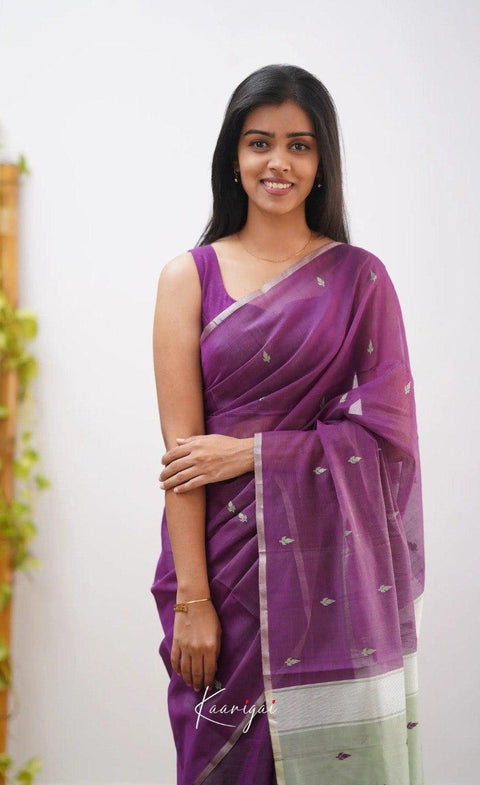 Elegant Purple Soft Cotton Saree with Silver Jacquard Border & Woven Pallu