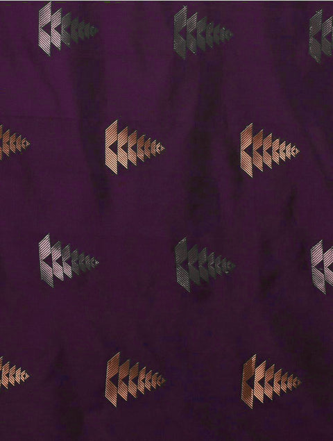 Banarasi Soft Silk Saree with Copper & Silver Zari Weaving – Deep Purple
