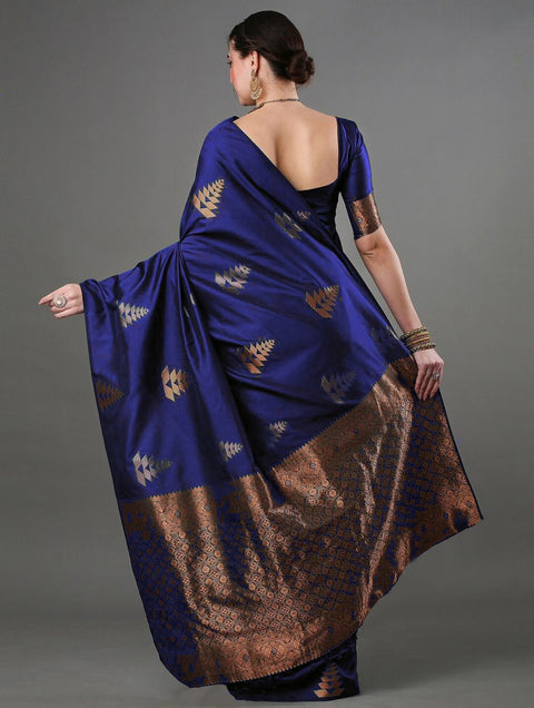 Banarasi Soft Silk Saree with Copper & Silver Zari Weaving – Royal Blue