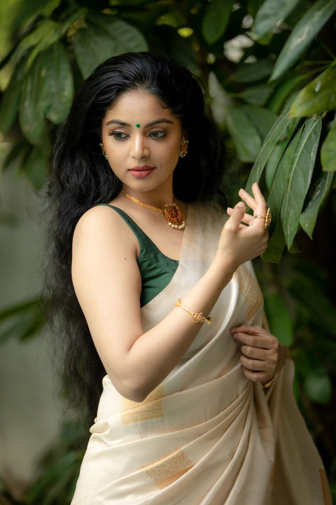 Elegant Banarasi Soft Silk Saree with Gold Zari Weaving & Rich Woven Border