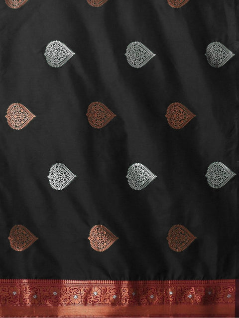 Black Banarasi Soft Silk Saree with Copper & Silver Zari – Wedding & Festive Wear