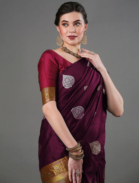 Royal Banarasi Soft Silk Saree with Copper & Silver Zari – Festive & Wedding Wear