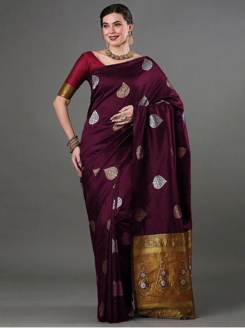 Royal Banarasi Soft Silk Saree with Copper & Silver Zari – Festive & Wedding Wear