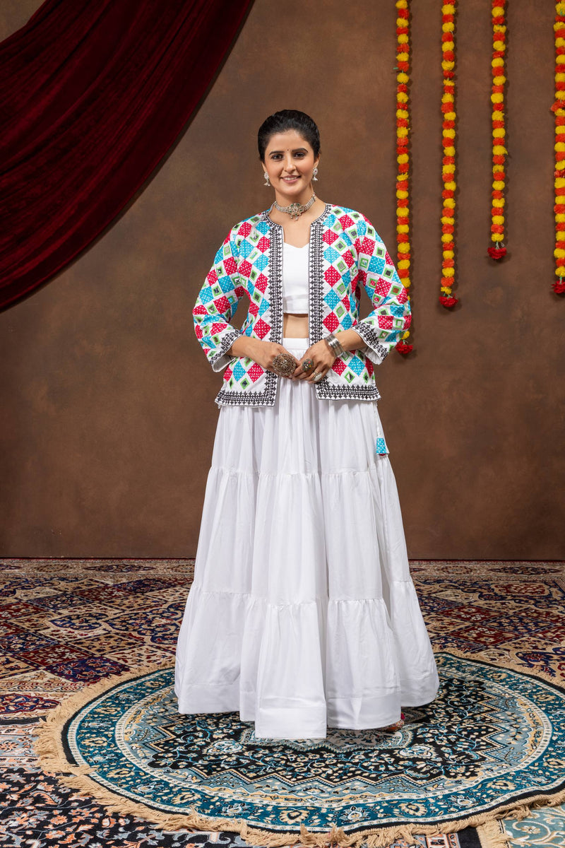 Rayon Ruffle Lehenga Blouse & Koti Set with Heavy Embroidery & Real Mirror Work