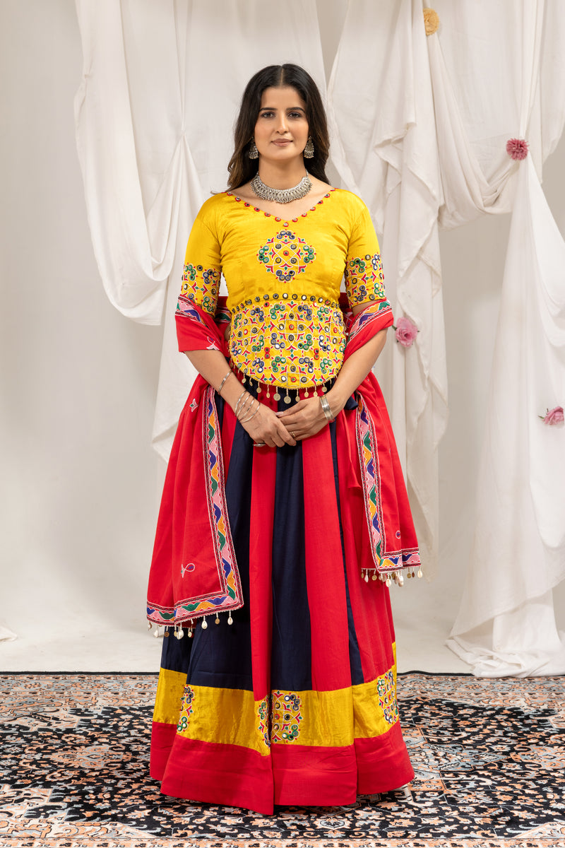 Navratri Lehenga Choli with Real Mirror Embroidery & Kodi Lace Dupatta