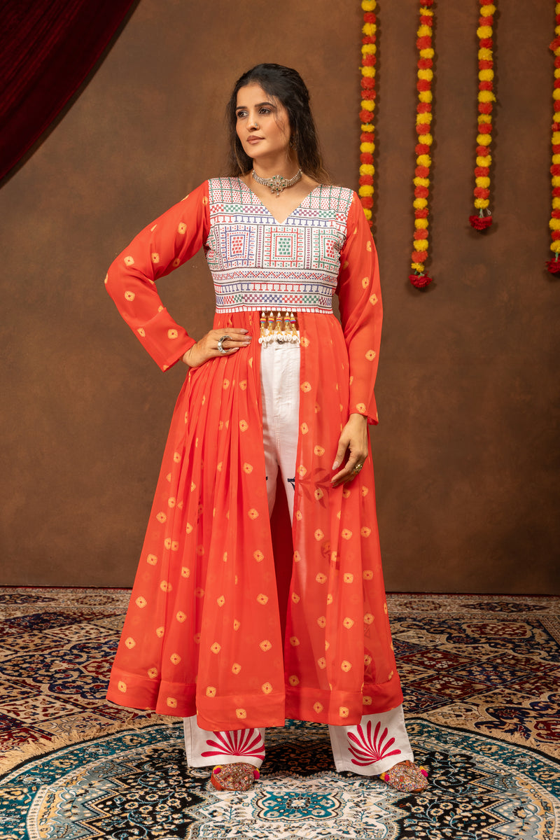 Navratri Denim Jeans & Shrug Set | Mirror Embroidery & Jute Work
