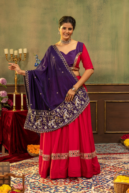 Navratri Special Pure Rayon Lehenga Choli with Real Mirror Work & Vichitra Silk Dupatta