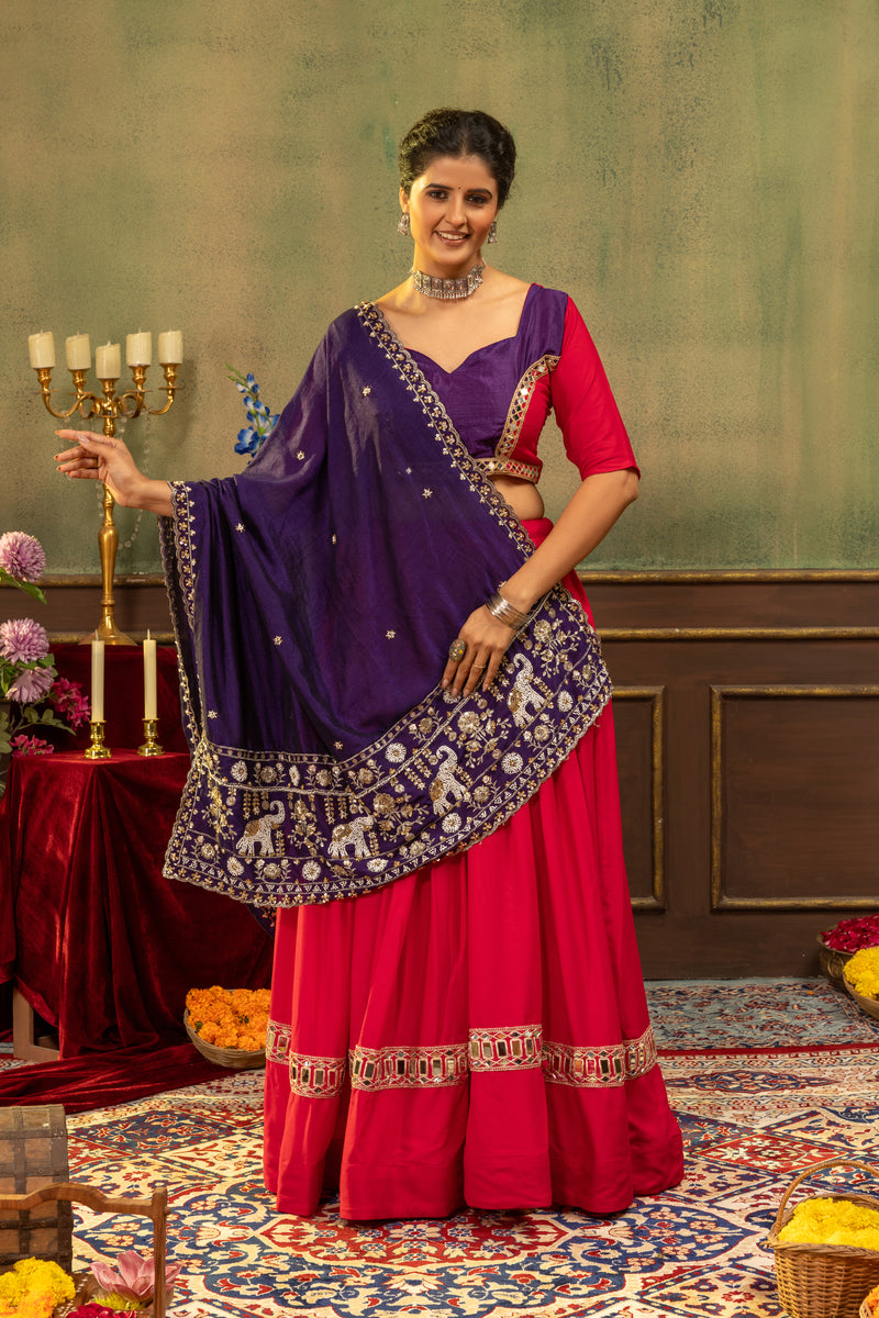 Navratri Special Pure Rayon Lehenga Choli with Real Mirror Work & Vichitra Silk Dupatta