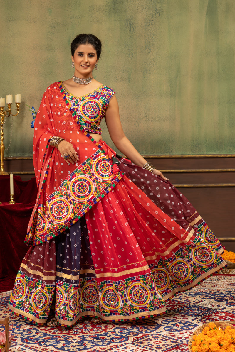Navratri Lehenga Choli | Heavy Embroidery & Printed Georgette Dupatta