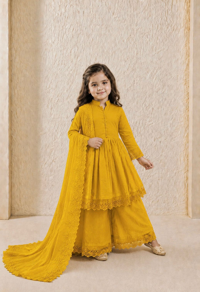 Premium Roman Silk Kids Gown Set | Heavy Embroidery Work | Wedding, Party & Festive Wear | Ages 3–15 Years